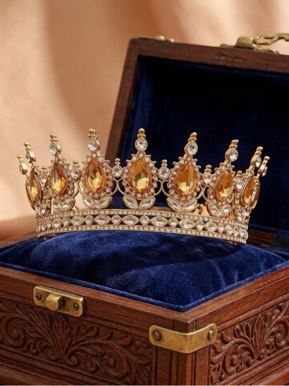 Gold Teardrop Crystal Crown Tiara
